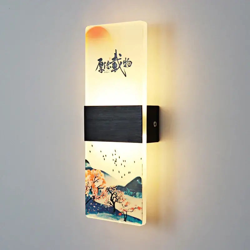 Chinese ink landscape acrylic shade wall lamp bedroom light