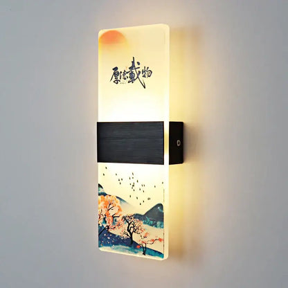 Chinese ink landscape acrylic shade wall lamp bedroom light