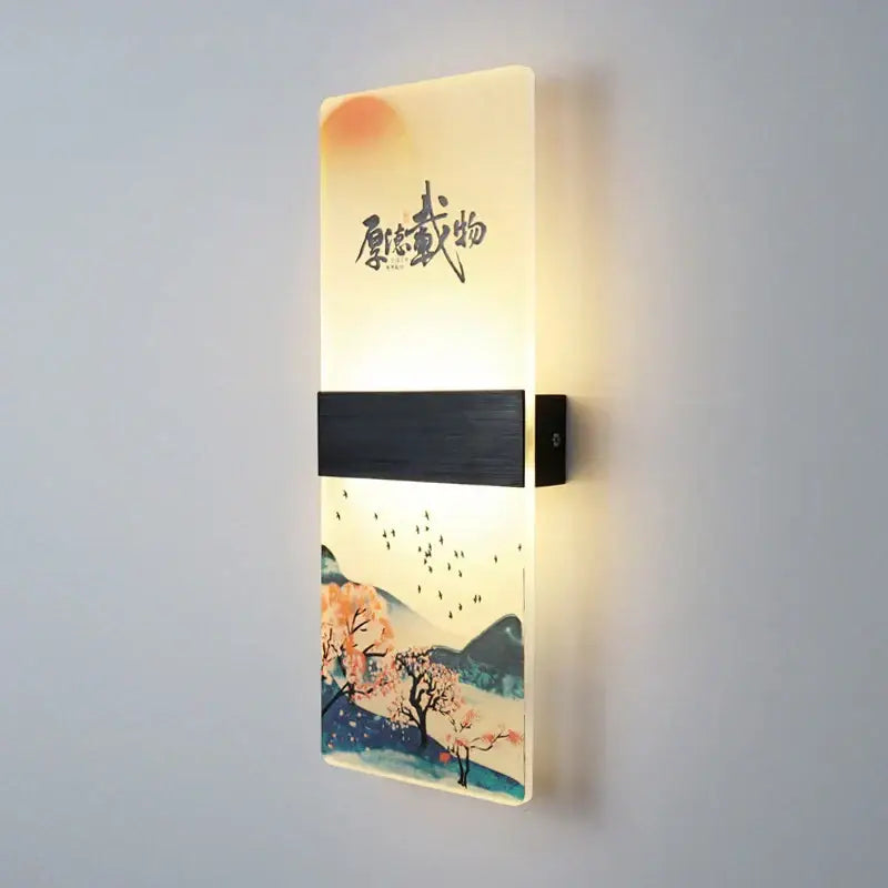 Chinese ink landscape acrylic shade wall lamp bedroom light