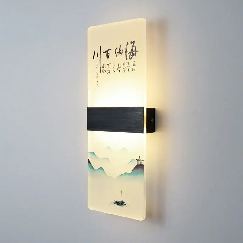 Chinese ink landscape acrylic shade wall lamp bedroom light