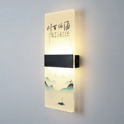 Chinese ink landscape acrylic shade wall lamp bedroom light