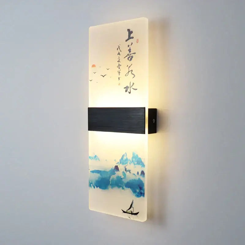 Chinese ink landscape acrylic shade wall lamp bedroom light