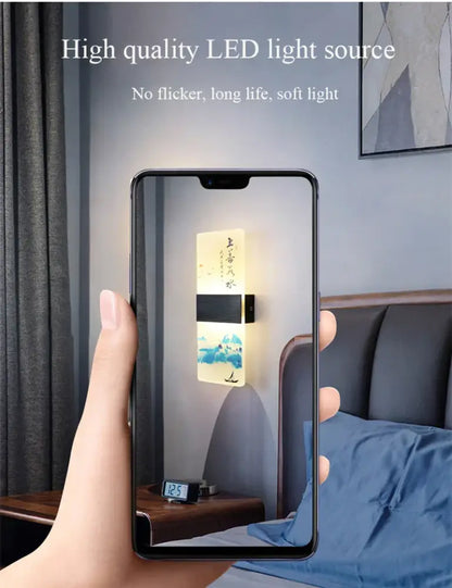 Chinese ink landscape acrylic shade wall lamp bedroom light