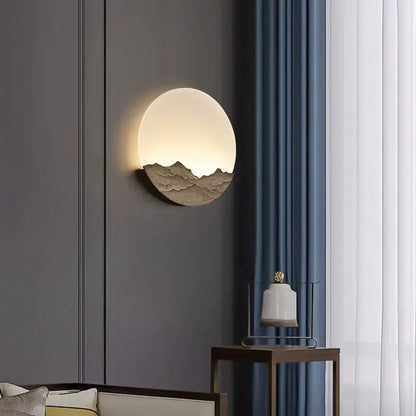 Chinese mountain embossed bronze & gold led wall light living room