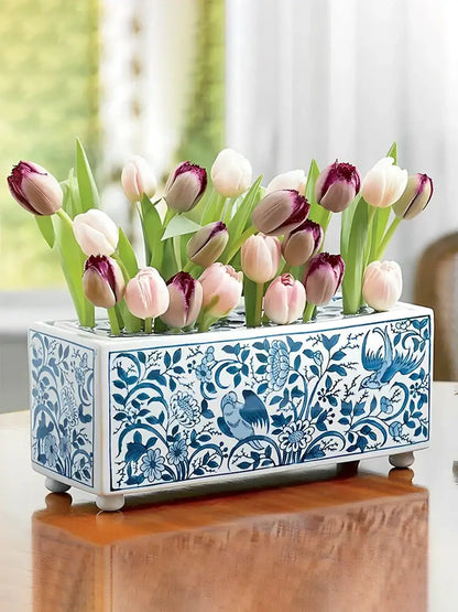 Chinese retro blue & white porcelain flowerpot vase living room decor