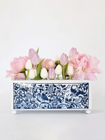 Chinese retro blue & white porcelain flowerpot vase living room decor