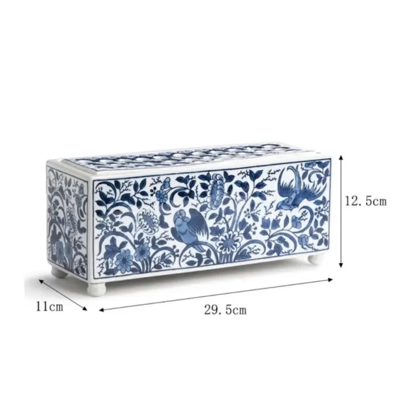 Chinese retro blue & white porcelain flowerpot vase living room decor