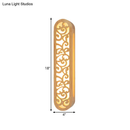 Chinese style beige carved wood wall light fixture bedroom sconce