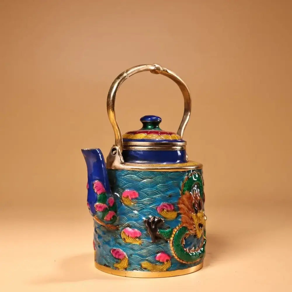 Chinese style blue & gold enamel pan kitchen dragon cloisonné