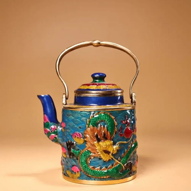 Chinese style blue & gold enamel pan kitchen dragon cloisonné