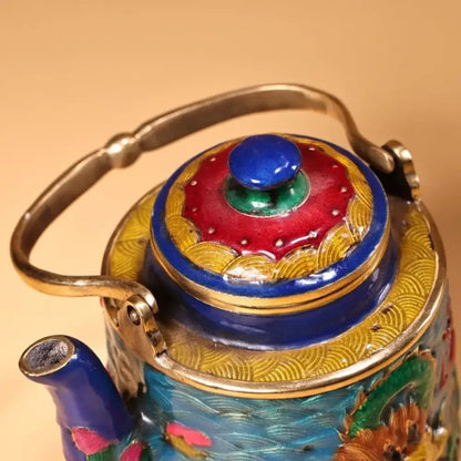 Chinese style blue & gold enamel pan kitchen dragon cloisonné