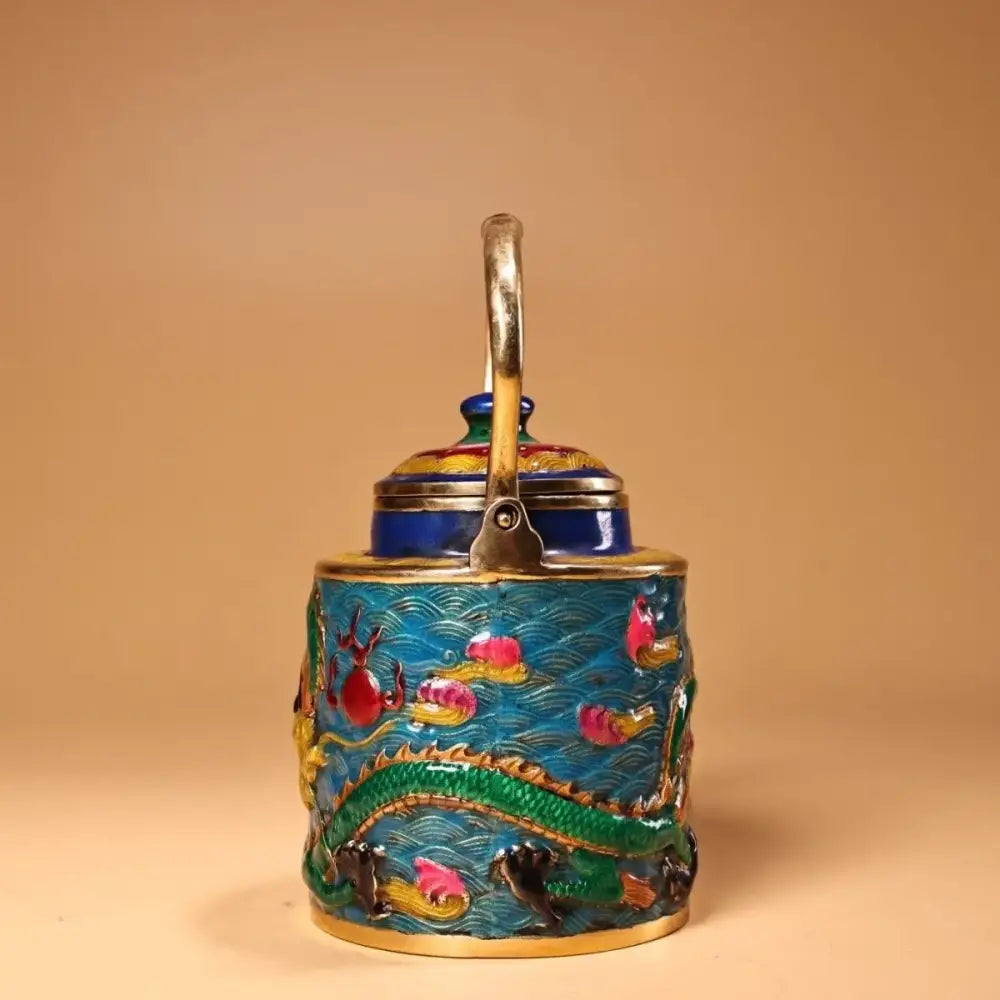 Chinese style blue & gold enamel pan kitchen dragon cloisonné