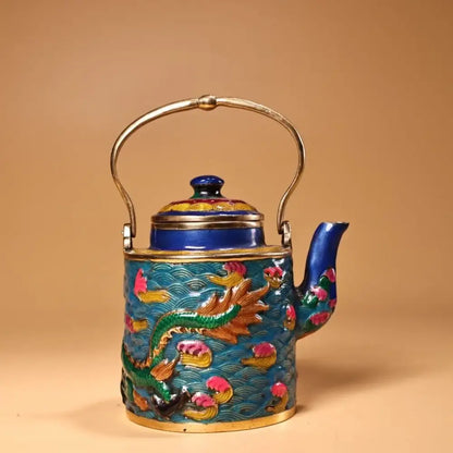 Chinese style blue & gold enamel pan kitchen dragon cloisonné