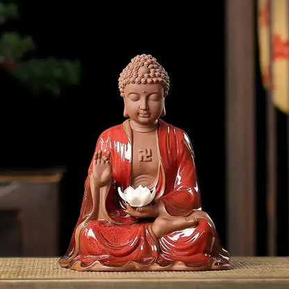Chinese style bronze & silver ceramic sakyamuni buddha statue living room