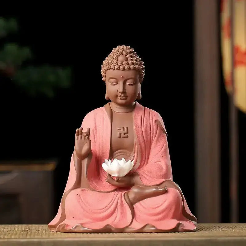 Chinese style bronze & silver ceramic sakyamuni buddha statue living room