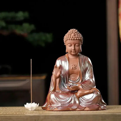 Chinese style bronze & silver ceramic sakyamuni buddha statue living room