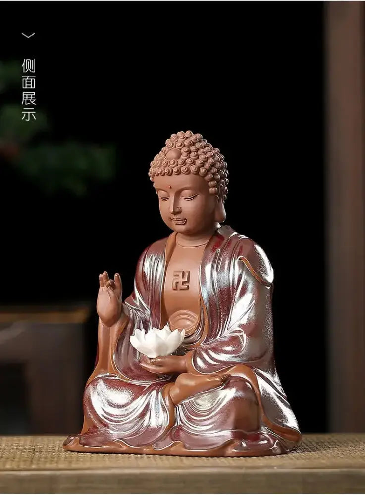Chinese style bronze & silver ceramic sakyamuni buddha statue living room