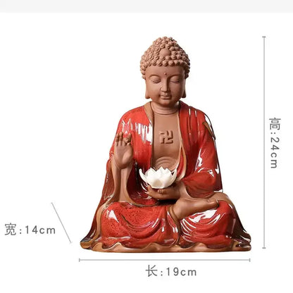 Chinese style bronze & silver ceramic sakyamuni buddha statue living room