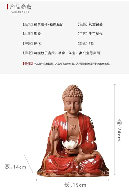 Chinese style bronze & silver ceramic sakyamuni buddha statue living room
