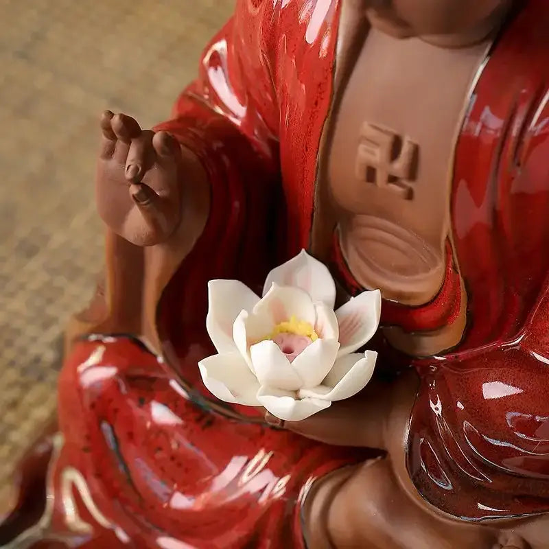 Chinese style bronze & silver ceramic sakyamuni buddha statue living room