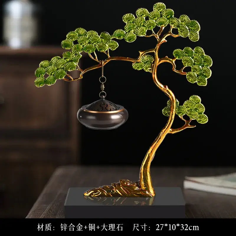 Chinese style gold enamel pine ornaments living room incense burner