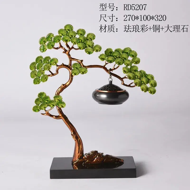 Chinese style gold enamel pine ornaments living room incense burner