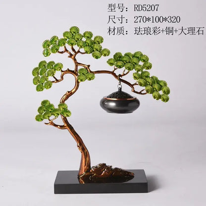 Chinese style gold enamel pine ornaments living room incense burner
