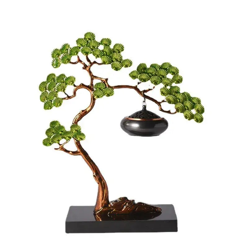 Chinese style gold enamel pine ornaments living room incense burner