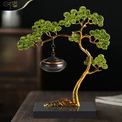 Chinese style gold enamel pine ornaments living room incense burner