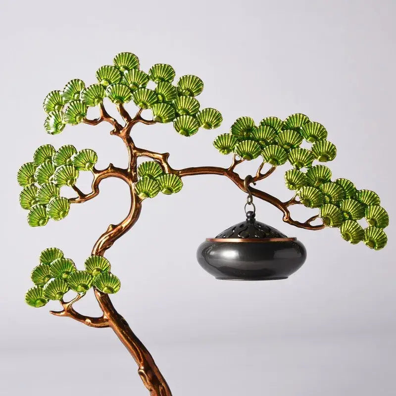 Chinese style gold enamel pine ornaments living room incense burner