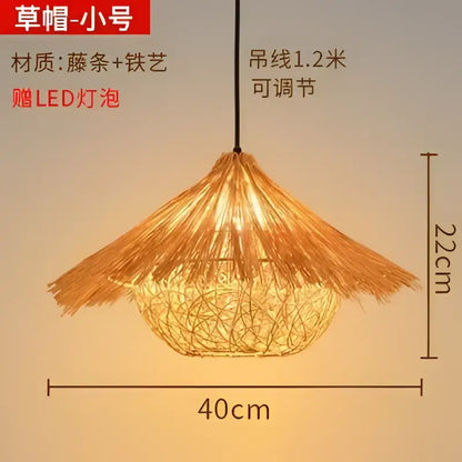 Chinese style natural bamboo weave pendant lamp dining room lighting