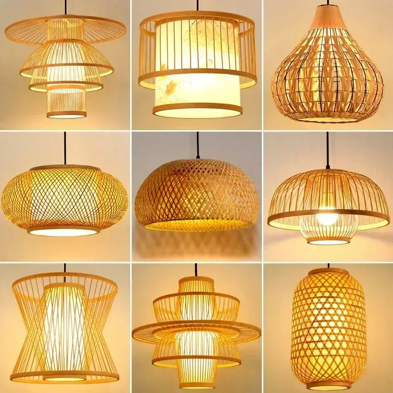 Chinese style natural bamboo weave pendant lamp dining room lighting