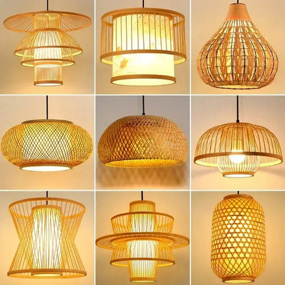 Chinese style natural bamboo weave pendant lamp dining room lighting