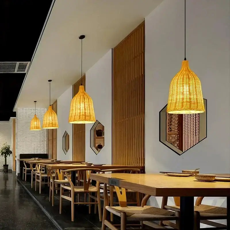 Chinese style natural bamboo weave pendant lamp dining room lighting