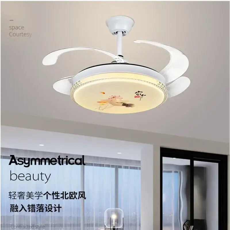 Chinese style white dimmable ceiling fan light bedroom smart fan