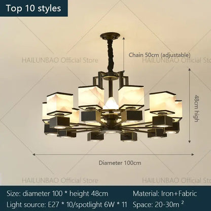 Chinese zen marble chandelier for living room with frosted glass