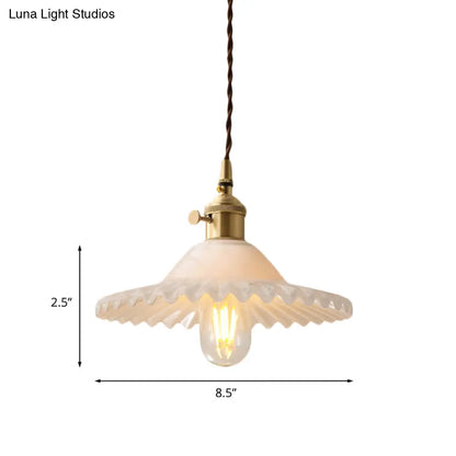 DecorBites™ Chloe - Scalloped Pendant Light: Industrial Brass & White Glass