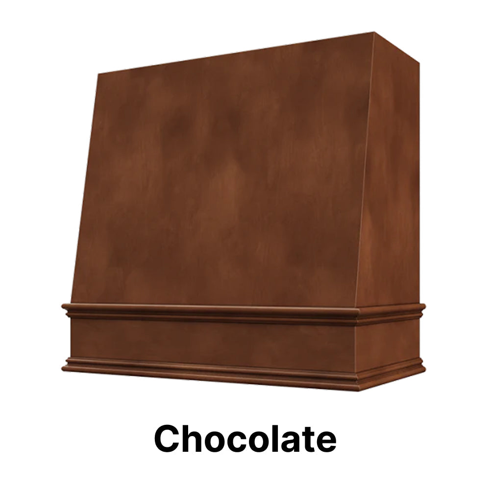 Wood Range Hood With Angled Front and Decorative Trim - 30", 36", 42", 48", 54" and 60" Widths Available