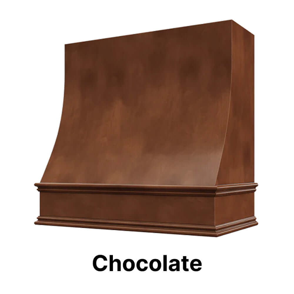 Wood Range Hood With Sloped Front and Decorative Trim - 30", 36", 42", 48", 54" and 60" Widths Available