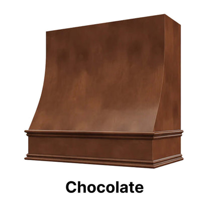 Wood Range Hood With Sloped Front and Decorative Trim - 30", 36", 42", 48", 54" and 60" Widths Available