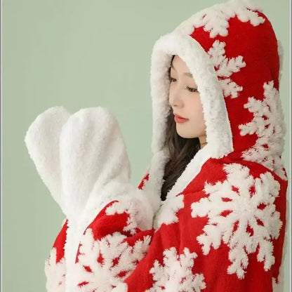 Christmas red & white snowflake wearable blanket bedroom coral velvet