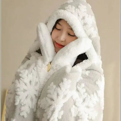 Christmas red & white snowflake wearable blanket bedroom coral velvet