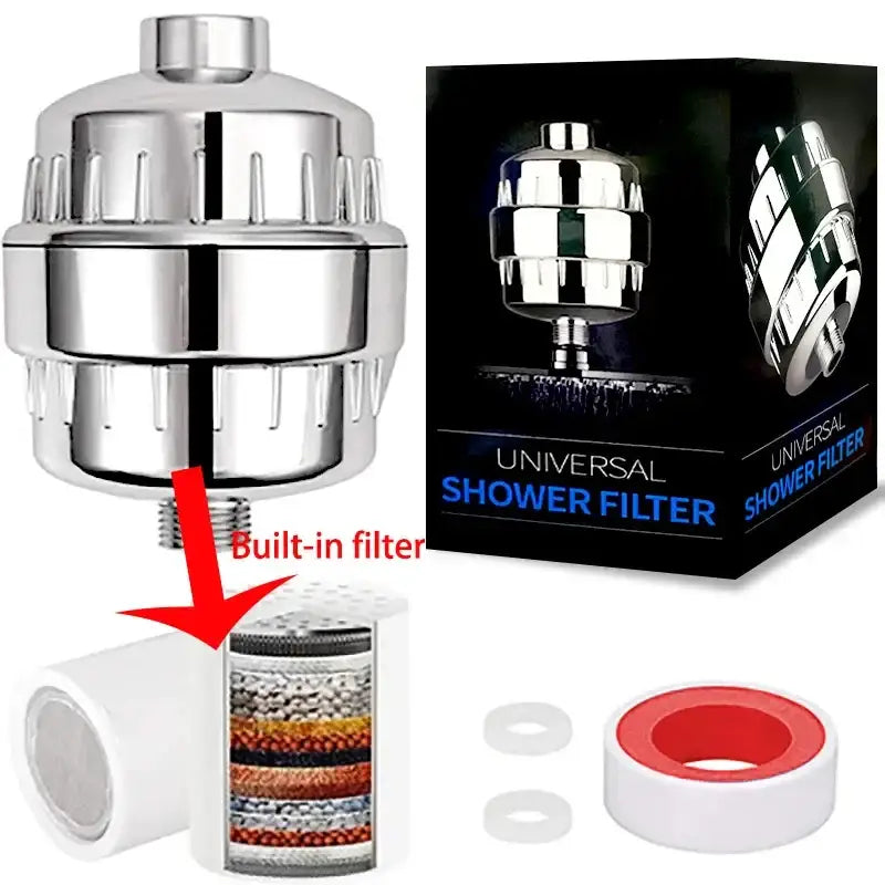 Chrome 15 stage shower water filter bathroom chlorine remover