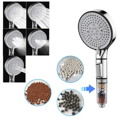Chrome 5 speed calcium sulfite shower head bathroom filter