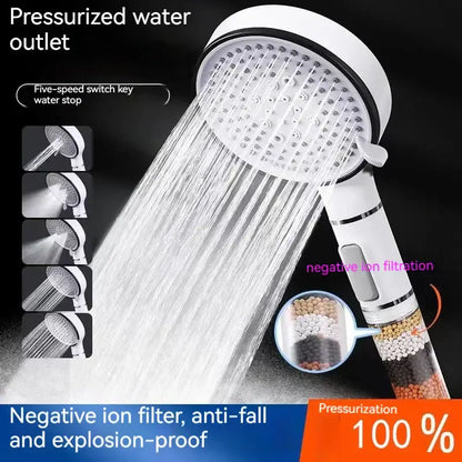 Chrome 5 speed calcium sulfite shower head bathroom filter