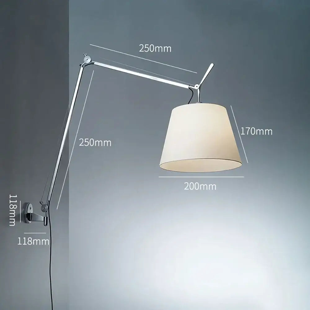 Chrome adjustable industrial wall light bedroom fabric shade