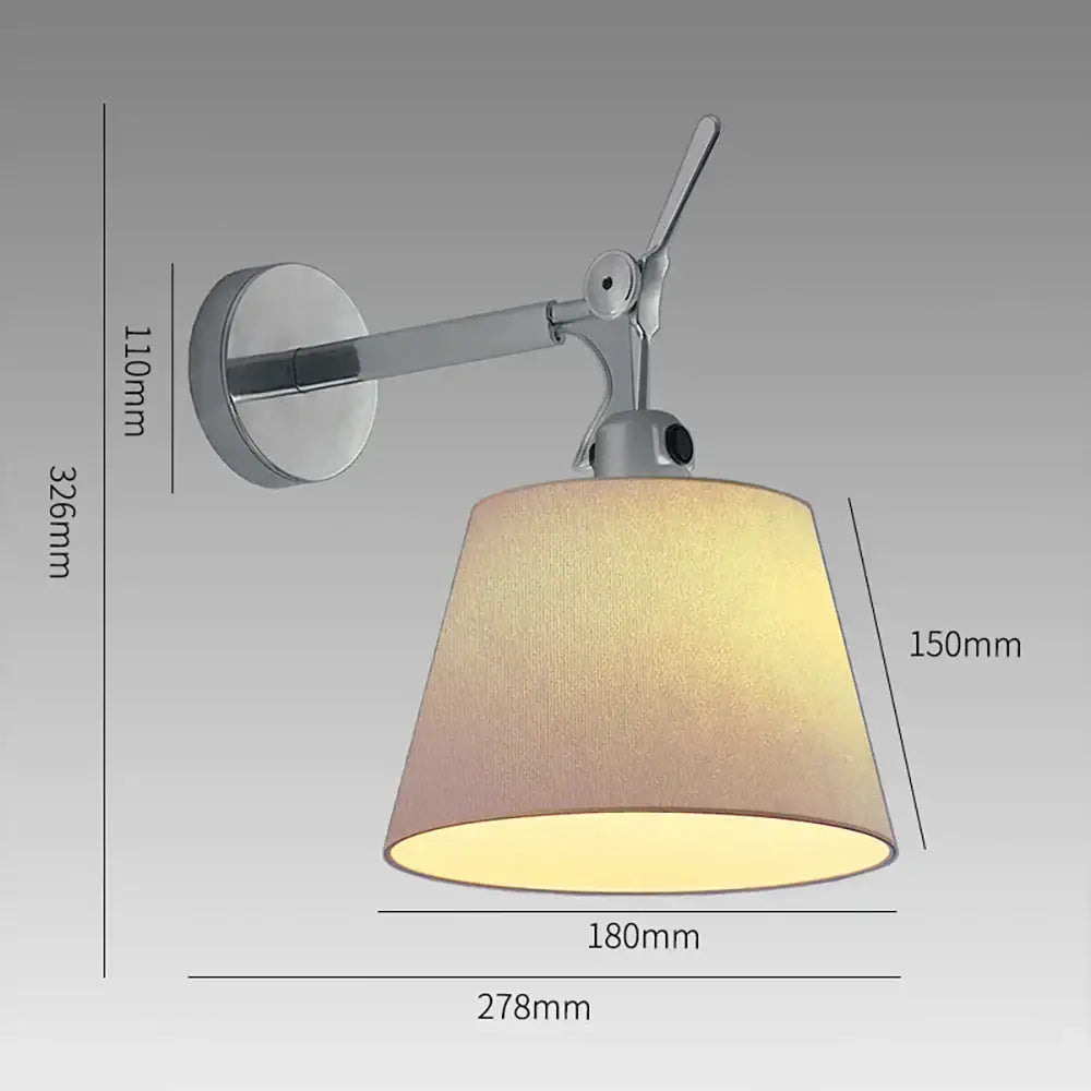 Chrome adjustable industrial wall light bedroom fabric shade