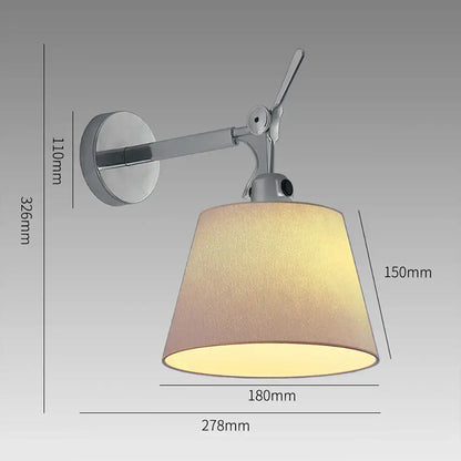 Chrome adjustable industrial wall light bedroom fabric shade