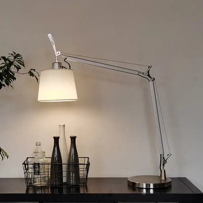 Chrome adjustable industrial wall light bedroom fabric shade