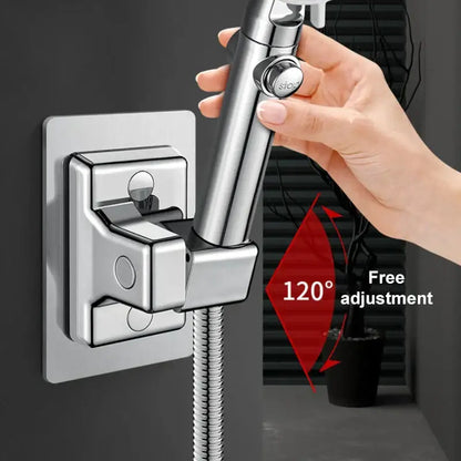 Chrome adjustable shower head holder with hose for bathroom